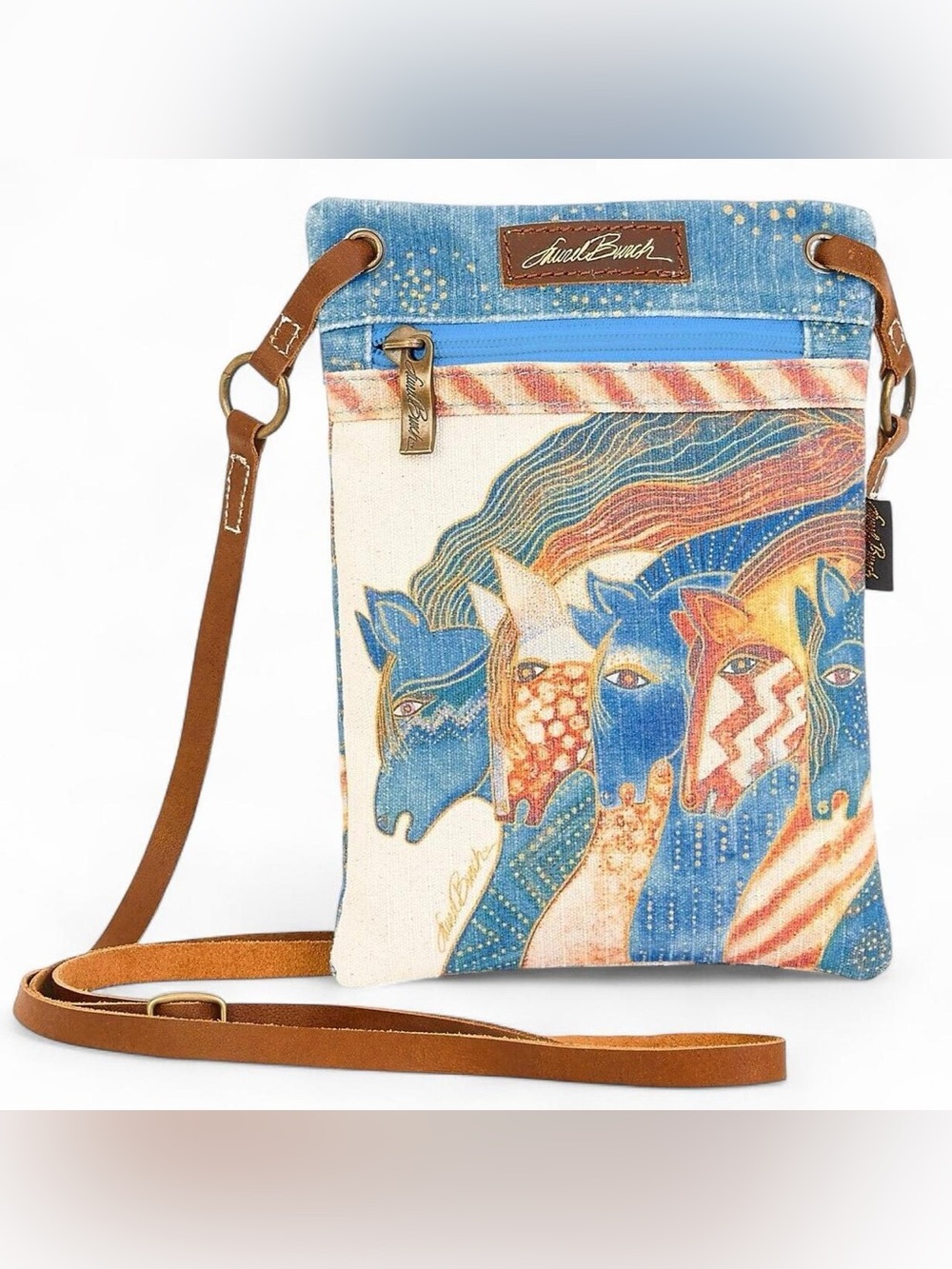 Blue Multicolor Crossbody Bag with Horse Design